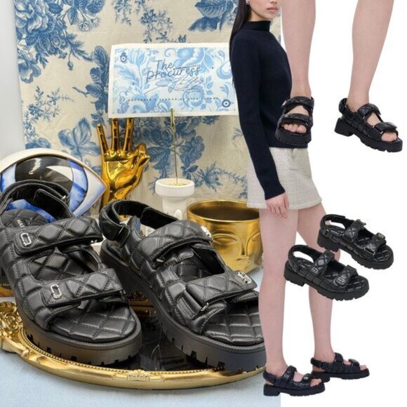 🆕 MARC JACOBS 🧿 NWOB The Quilted Sunny Leather Dad Sandals, Sz 40 US 10 - Picture 1 of 15